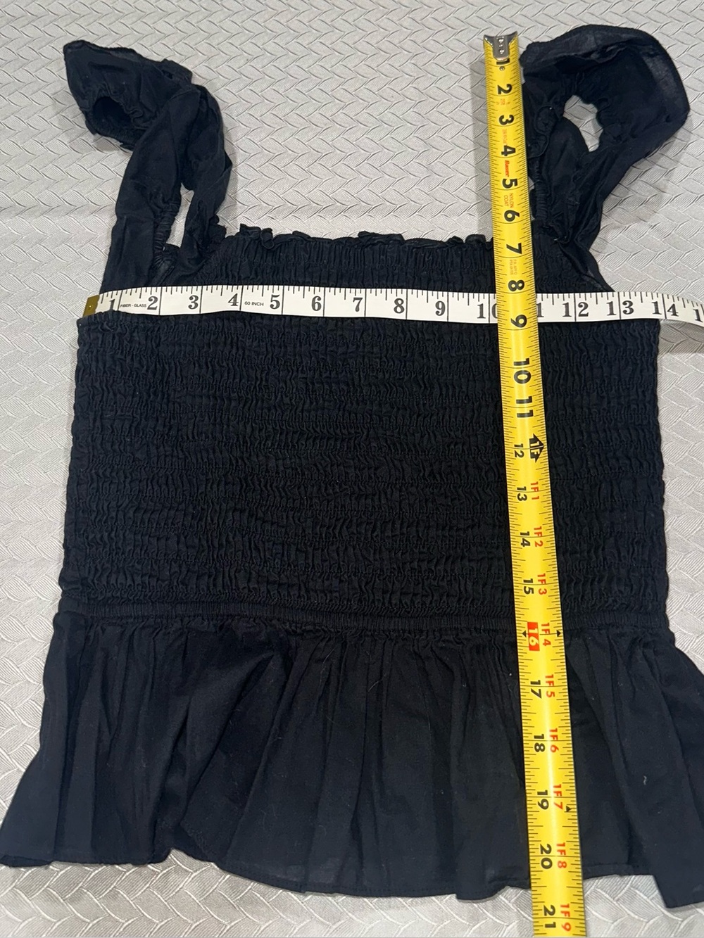 INC International Concepts Girls Black Smocked Ruffle Hem Top